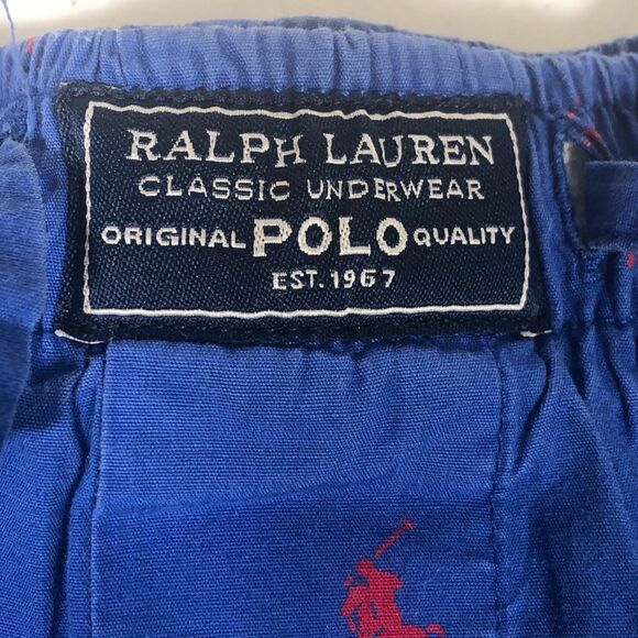 Polo Ralph Lauren Sleep Shorts Mens M Blue All Over Pony 100% Cotton 8" Inseam - Picture 5 of 6